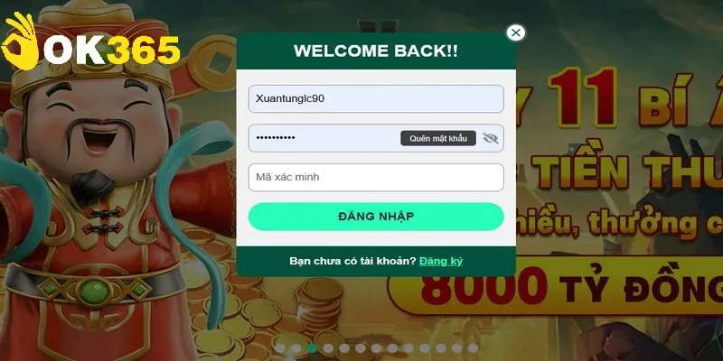 Đăng nhập tài khoản cá nhân để nạp tiền OK365 dễ dàng